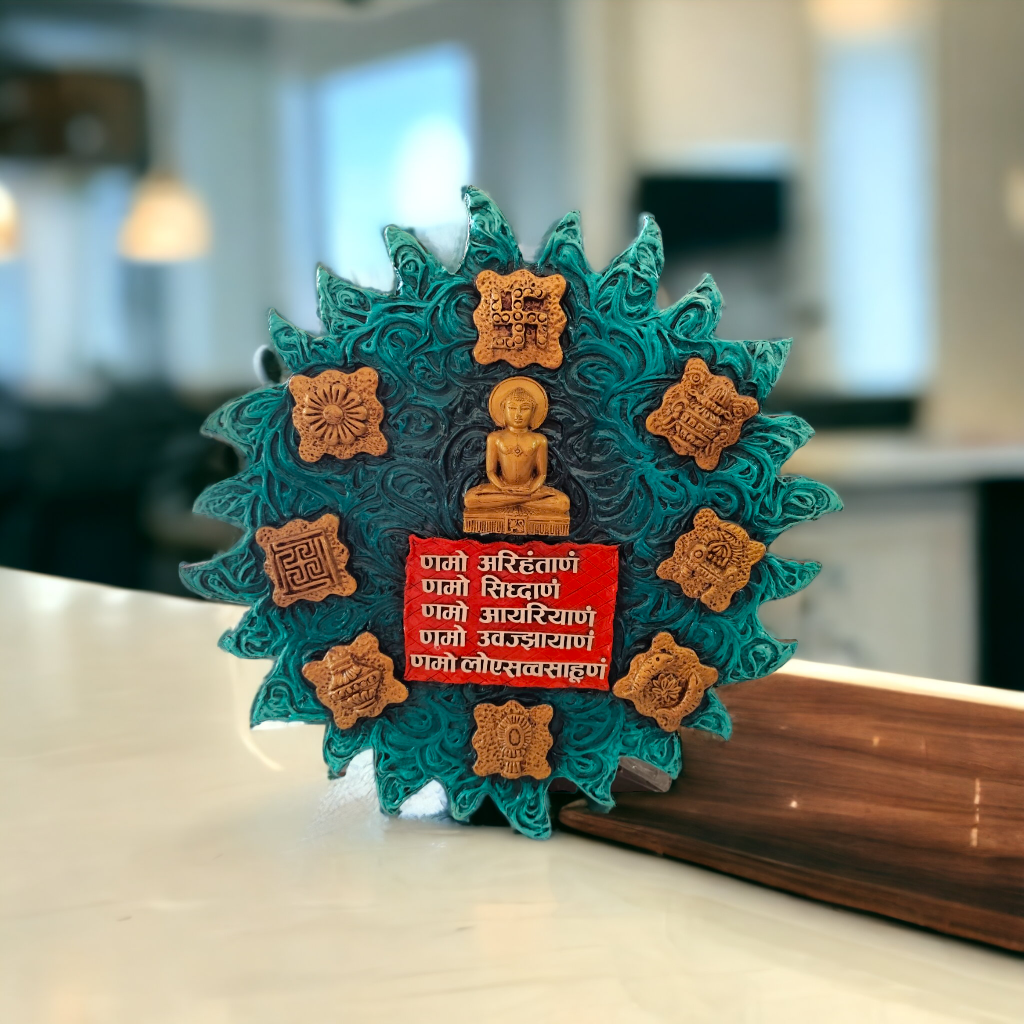 Astamangal Navkar Mantra Mural – Handcrafted Auspicious Wall Decor