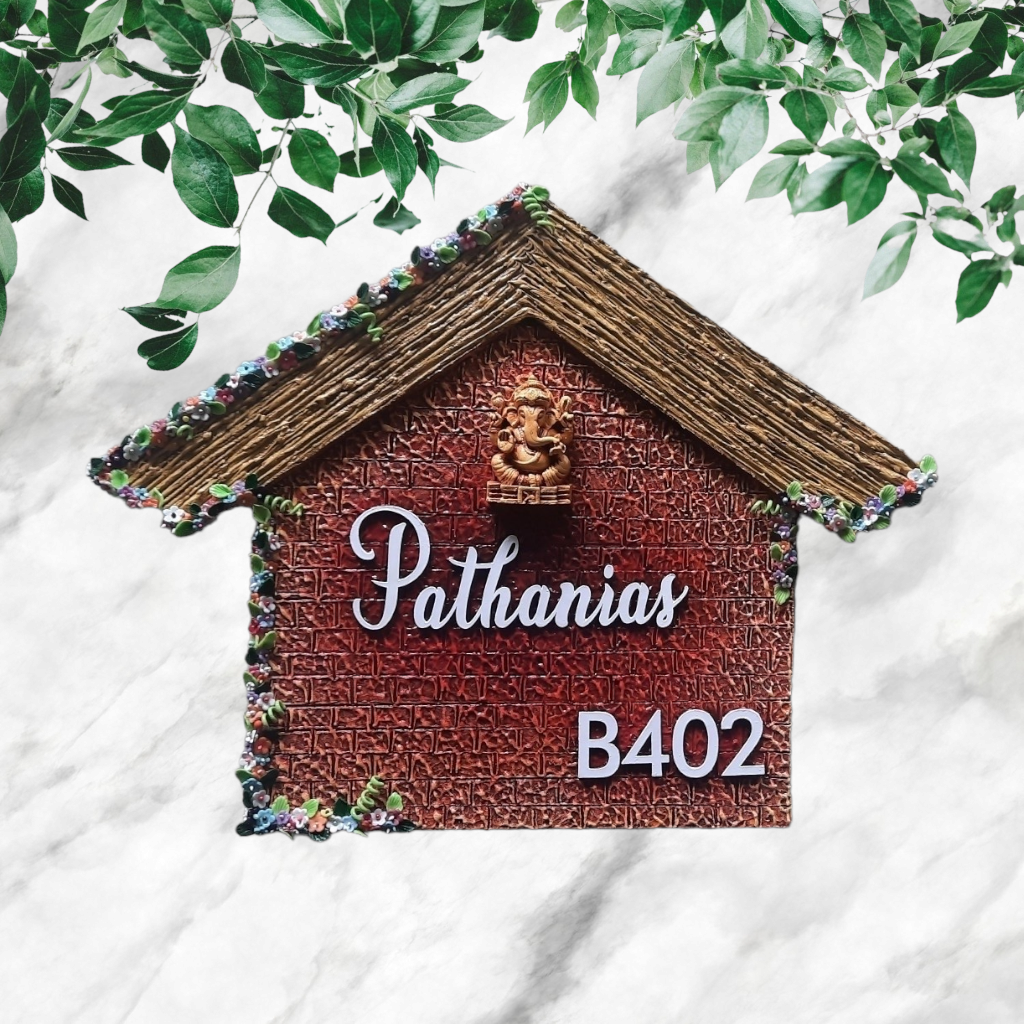 Hut Shape with Flowers Nameplate