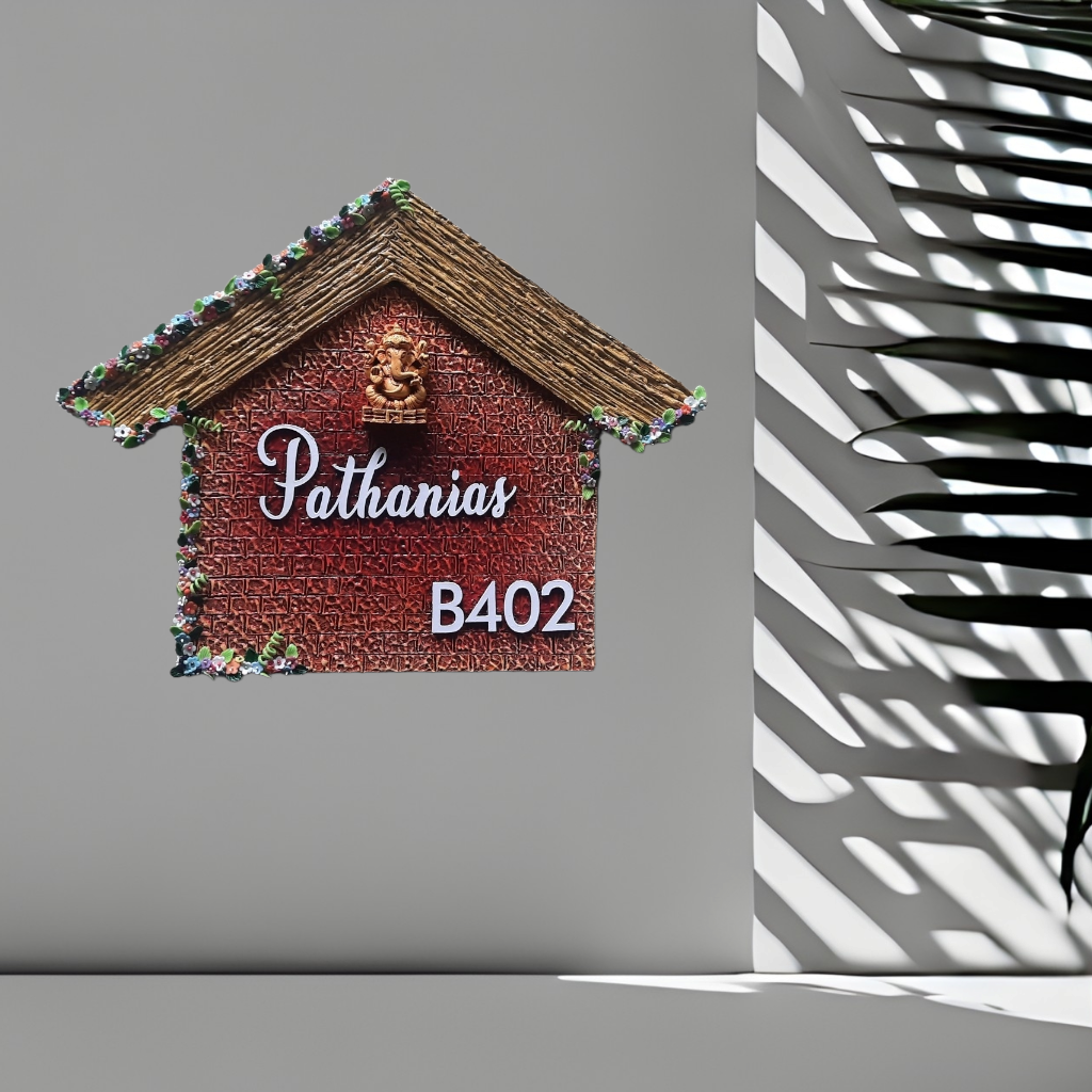 Hut Shape with Flowers Nameplate