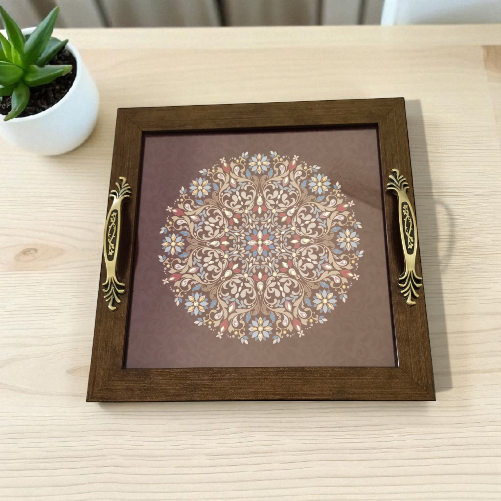 Ethnic Mandala Tray with Coaster Set – Handcrafted Serving & Gift Set