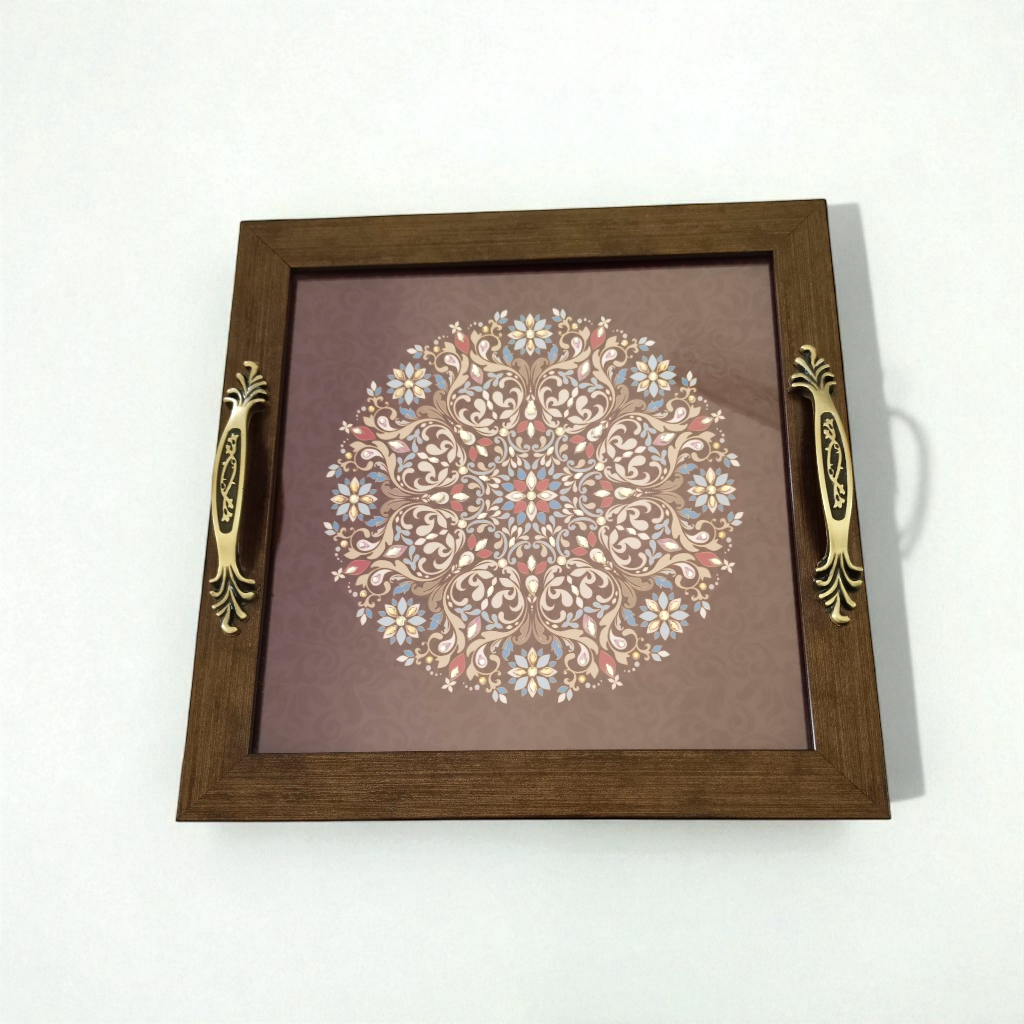 Ethnic Mandala Tray with Coaster Set – Handcrafted Serving & Gift Set