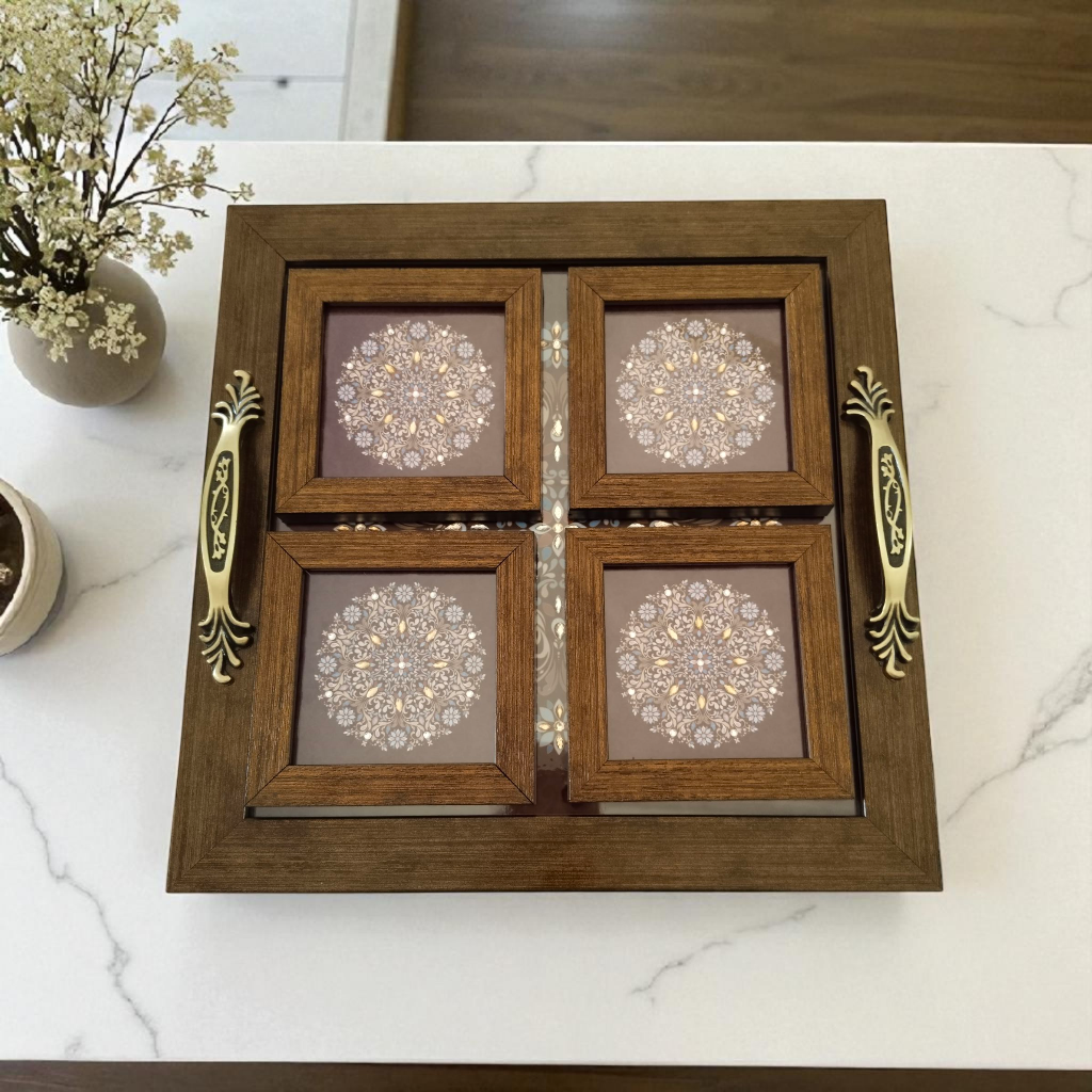 Ethnic Mandala Tray with Coaster Set – Handcrafted Serving & Gift Set