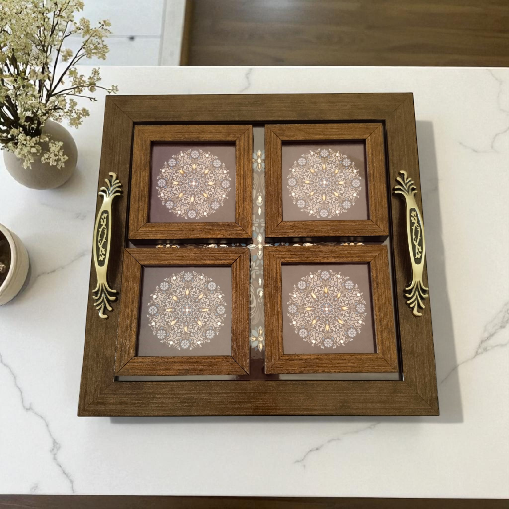 Ethnic Mandala Tray with Coaster Set – Handcrafted Serving & Gift Set