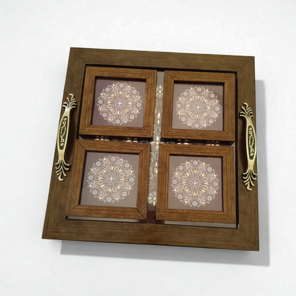 Ethnic Mandala Tray with Coaster Set – Handcrafted Serving & Gift Set