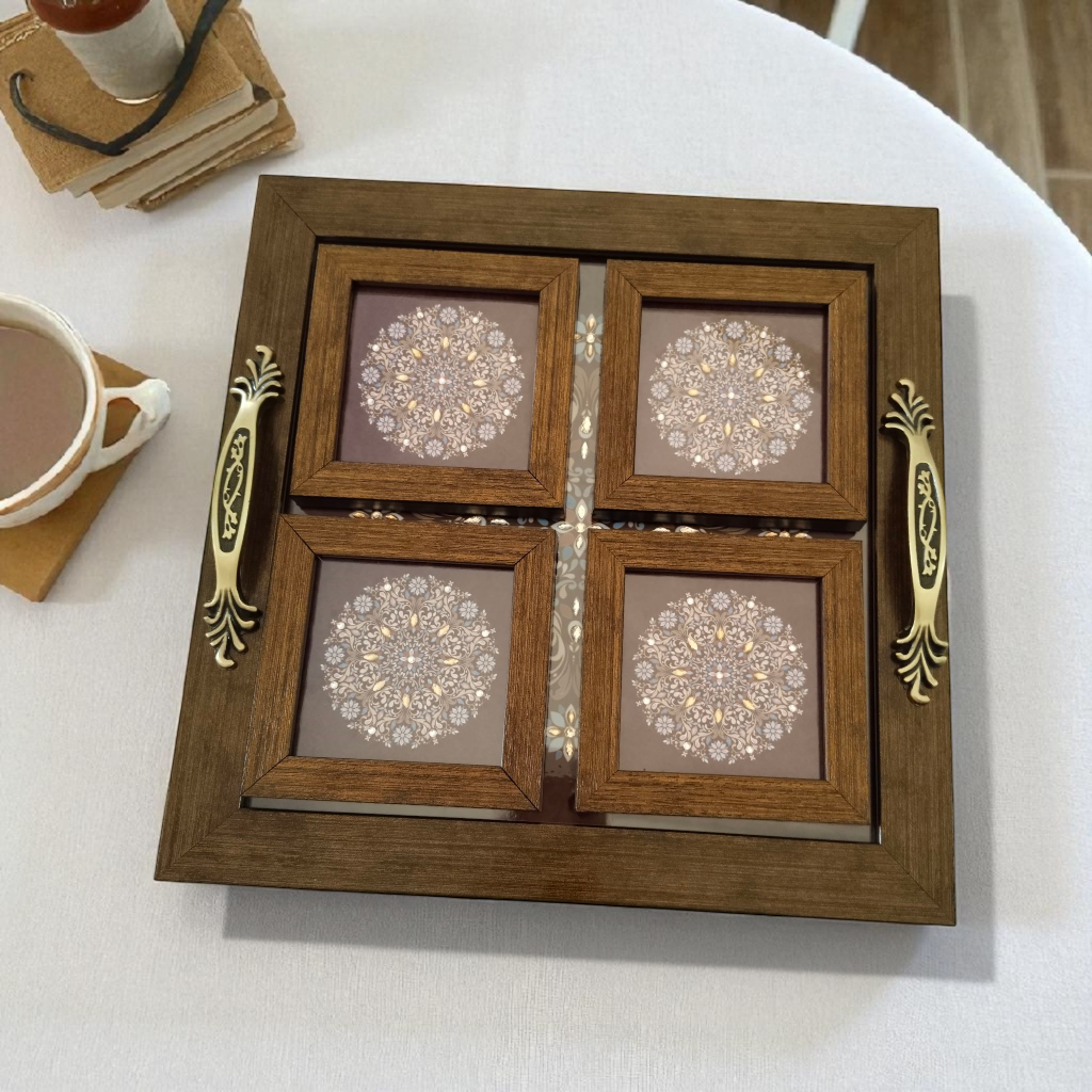 Ethnic Mandala Tray with Coaster Set – Handcrafted Serving & Gift Set