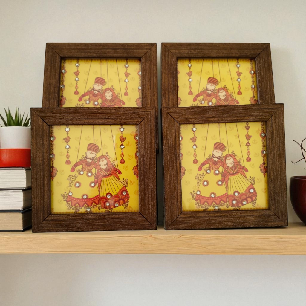 Katputli Design Tray with Coaster Set – Handcrafted Serving & Gift Set