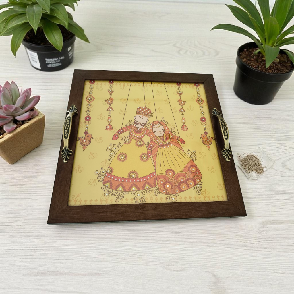Katputli Design Tray with Coaster Set – Handcrafted Serving & Gift Set