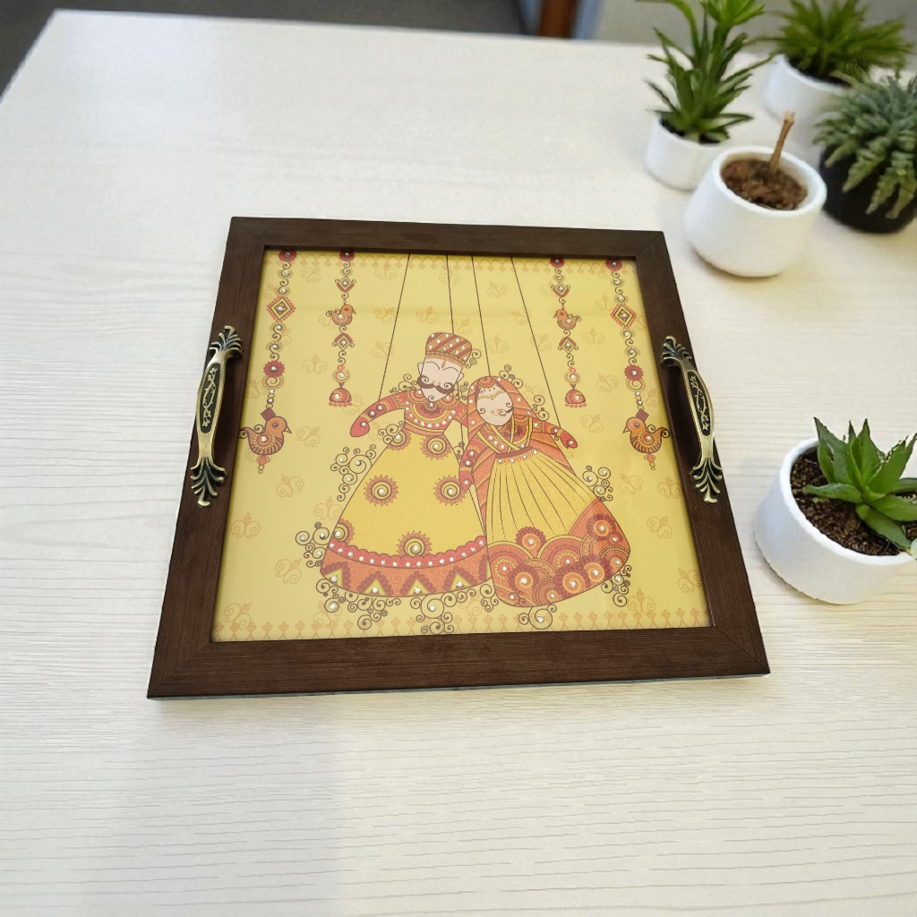 Katputli Design Tray with Coaster Set – Handcrafted Serving & Gift Set