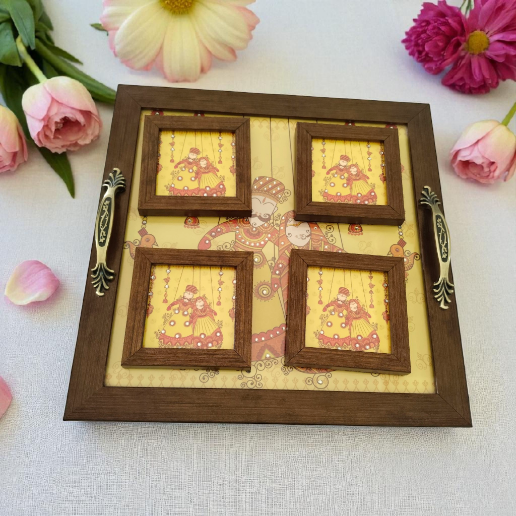 Katputli Design Tray with Coaster Set – Handcrafted Serving & Gift Set