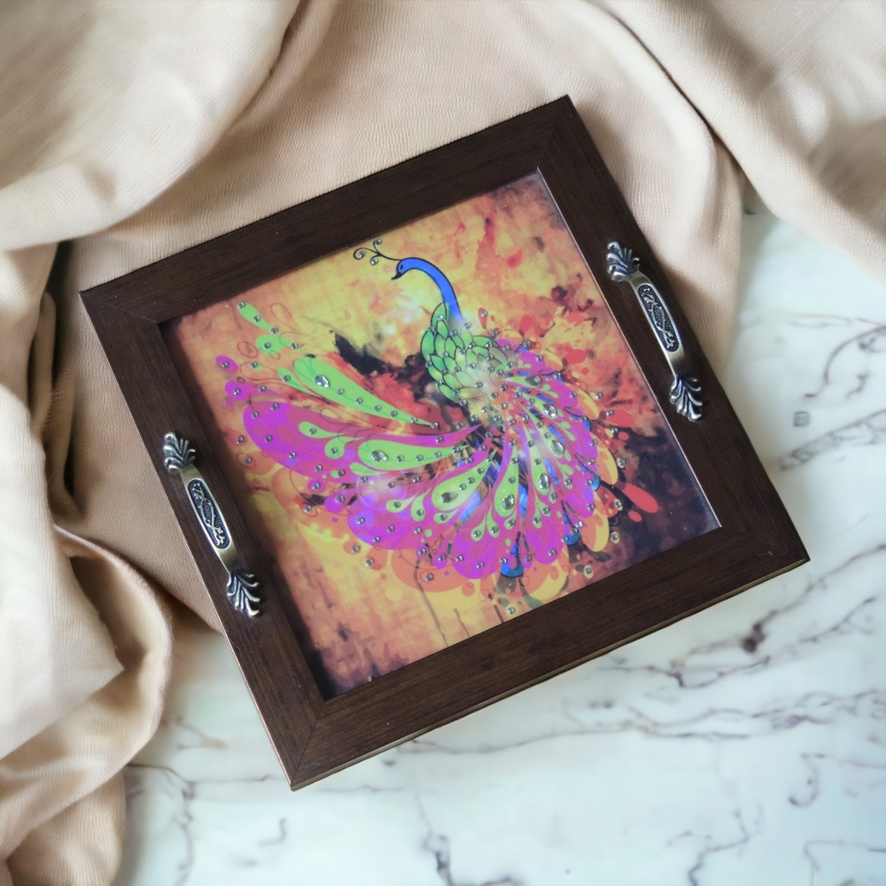 Peacock Design Handcrafted Tray – Artistic Serving Tray for Gifting & Home Décor
