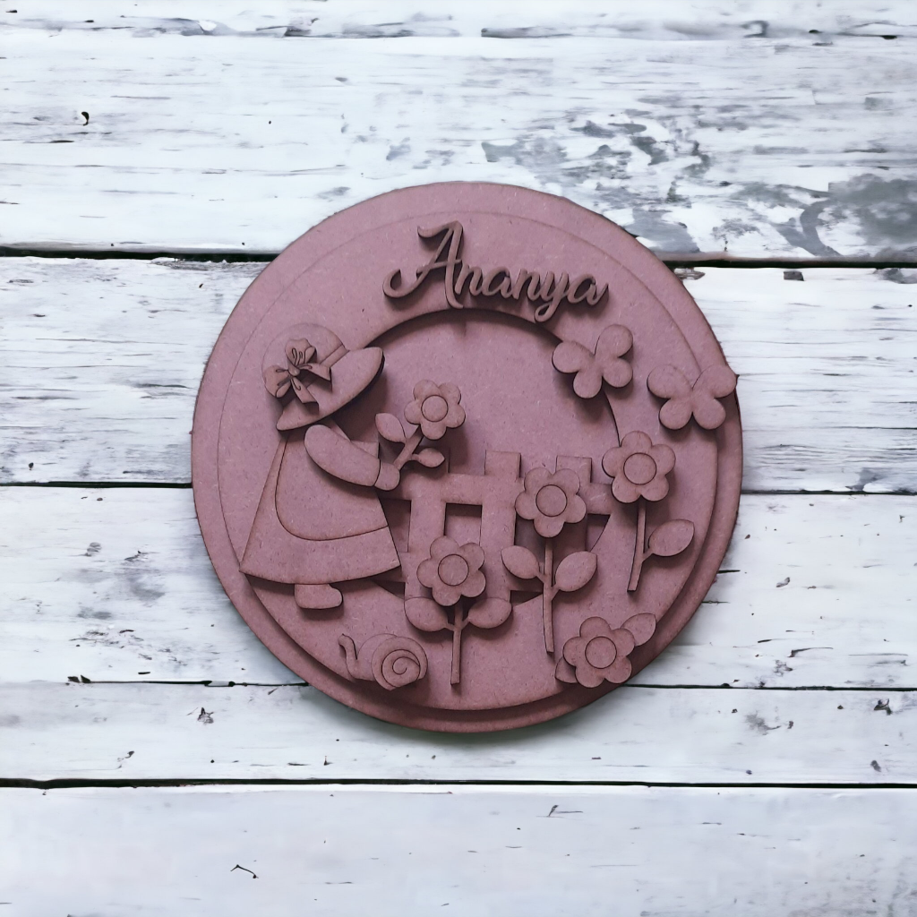 Ready-to-Paint Kids Nameplate – Garden Theme (DIY MDF Craft Base)