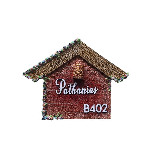 Hut Shape with Flowers Nameplate