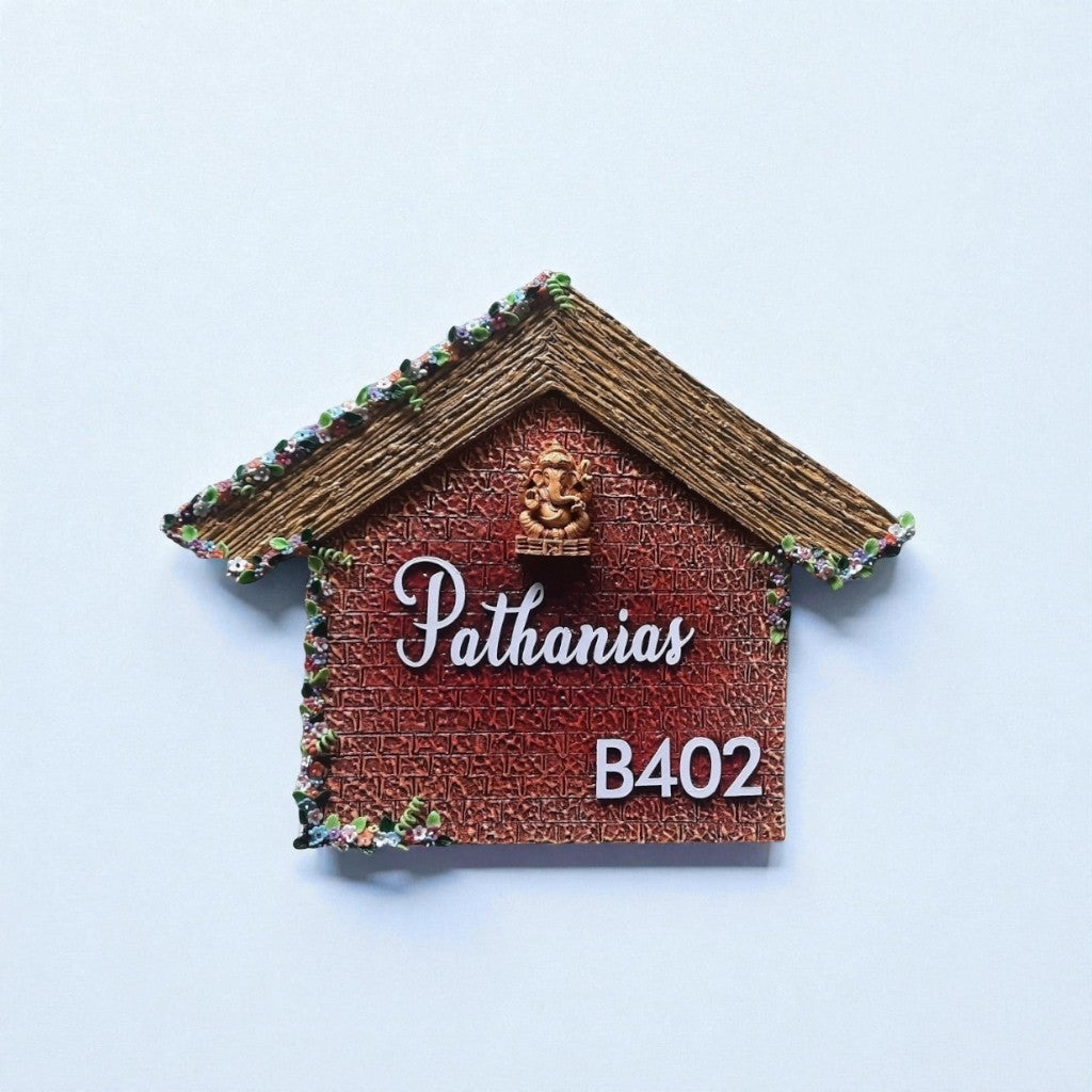 Hut Shape with Flowers Nameplate