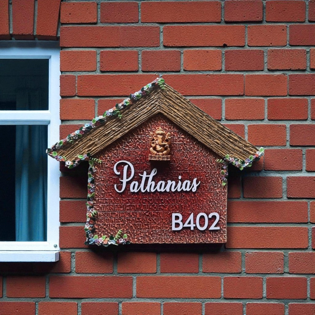 Hut Shape with Flowers Nameplate