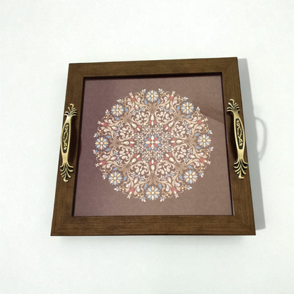Ethnic Mandala Tray with Coaster Set – Handcrafted Serving & Gift Set
