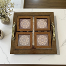 Ethnic Mandala Tray with Coaster Set – Handcrafted Serving & Gift Set