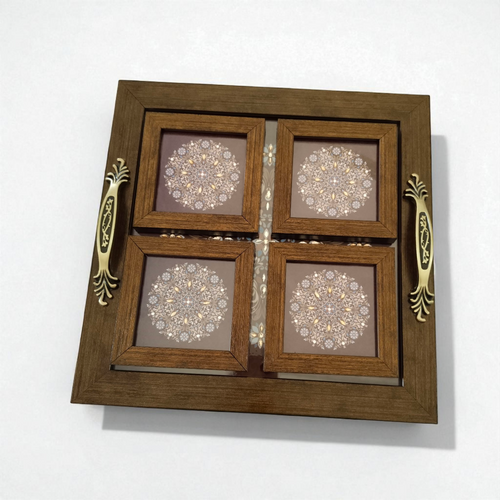 Ethnic Mandala Tray with Coaster Set – Handcrafted Serving & Gift Set