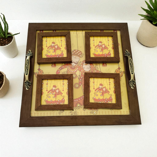 Katputli Design Tray with Coaster Set – Handcrafted Serving & Gift Set