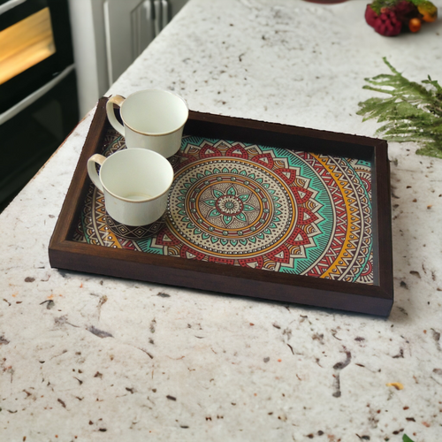 Mandala Design Rectangle Tray – Handcrafted Serving Tray for Gifts & Home Decor