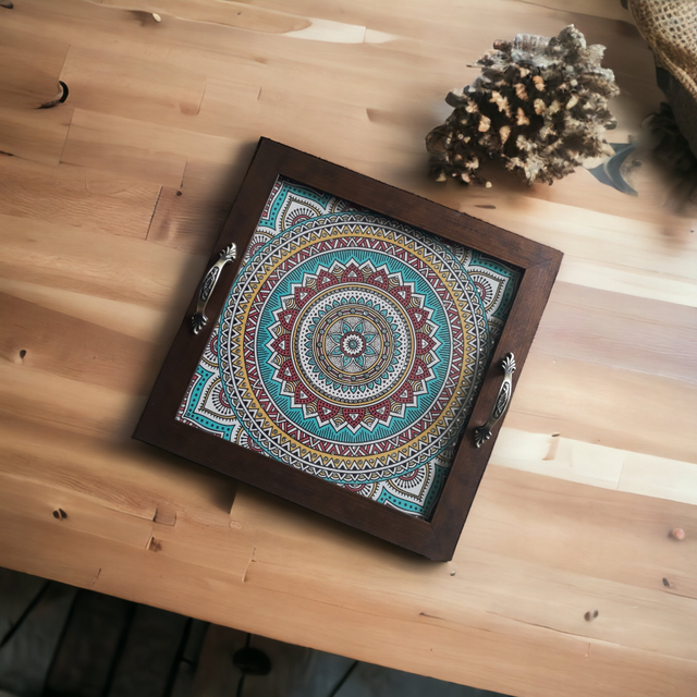 Handcrafted Mandala Design Square Tray – Perfect Gift & Serving Tray