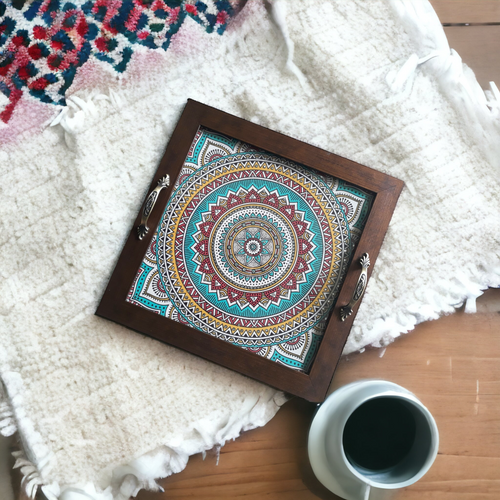 Handcrafted Mandala Design Square Tray – Perfect Gift & Serving Tray