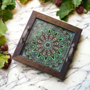 Mandala Green Design Square Tray – Handcrafted Serving Tray for Gifting & Home Décor