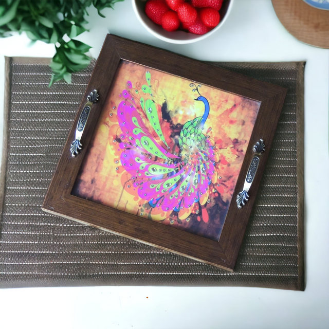 Peacock Design Handcrafted Tray – Artistic Serving Tray for Gifting & Home Décor