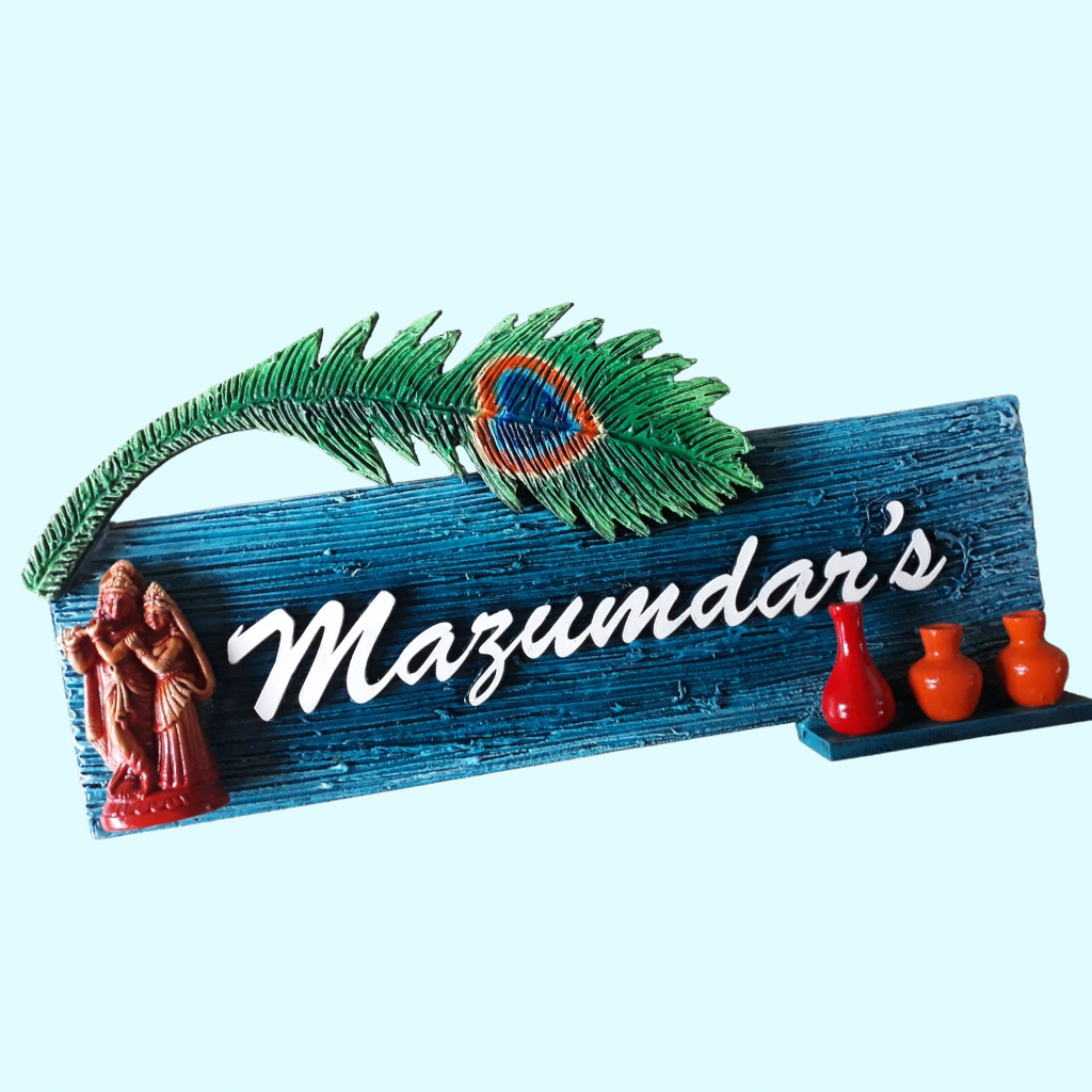 Radhakrishna Morpankh Nameplate with pots