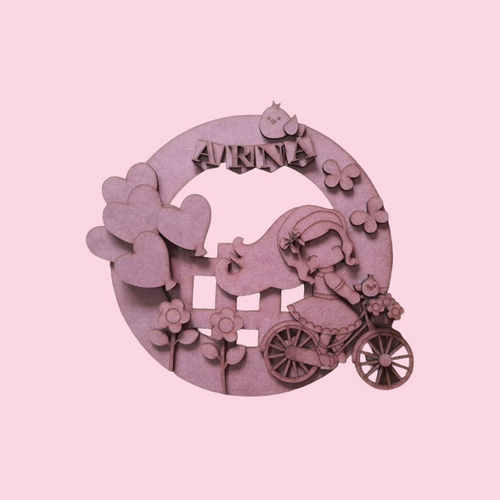 Ready-to-Paint Kids Nameplate – DIY Cycle Theme MDF Craft Base for Personalized Decor